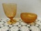 AMBER BOWL & ETCHED VASE