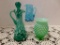 ART GLASS CRUET & PITCHER, FENTON STYLE VASE