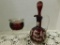 1884 RUBY RED ETCHED CRUET & SOUVENIR OF ALEDO ILL. TRINKET DISH