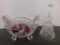 HOFBAUER RED RUBY FLASH BIRD BYRDES FOOTED BOWL & CRYSTAL BELL