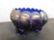 IRIDECENT BLUE CARNIVAL GLASS FOOTED CANDY DISH