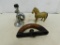 SAD IRON HANDLE, CAST IRON HORSE BANK & HORN