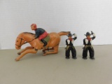 (2) METAL COWBOYS & WIND UP PLASTIC RACE HORSE W/ RIDER
