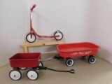 RADIO FLYER SCOOTER, LITTLE RED RACER WAGON & UNMARKED WAGON