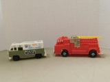 GAY TOYS FIRE ENGINE & COMO PLASTICS DAIRY FOODS DELIVERY TRUCK BANK