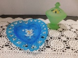 FENTON OPEN LACE HEART PLATE & COVERED DISH