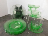 GREEN DEPRESSION GLASS DISHES 