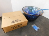 INDIANA GLASS CO. IRIDESCENT BLUE CARNIVAL GLASS PRINCESS PUNCH BOWL SET