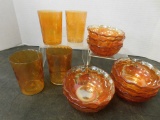 (8)  MARIGOLD BERRY BOWLS & (4) JUICE GLASSES