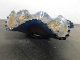 IRIDECENT BLUE CARNIVAL GLASS BOWL