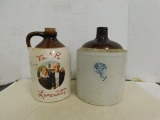 BUCKEYE POTTERY BLUE RIBBON CROCK JUG & UNMARKED JUG