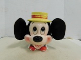 WALT DISNEY CERAMIC MICKEY MOUSE COOKIE JAR W/ LEATHER EARS