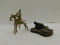 VINTAGE BRASS FIGURINE AND CANNON ASHTRAY