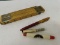 VINTAGE LOT OF WOODEN FOLDING TAPE AND PENCILS AND FOUNTAIN PEN