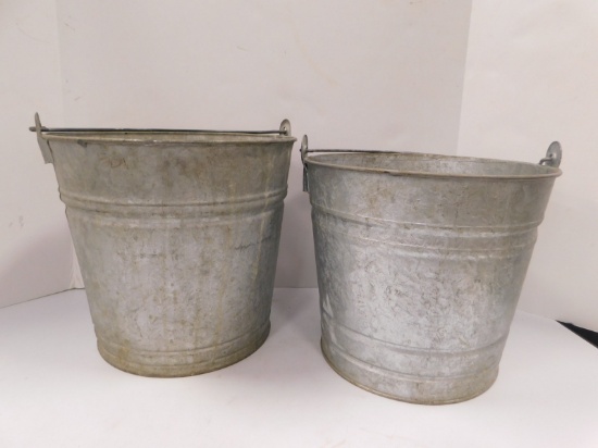 2 VINTAGE GALVANIZED BUCKETS WITH HANDLES