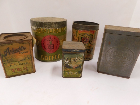 5 VINTAGE TIN CONTAINERS