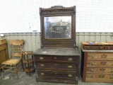 VINTAGE WOODEN THREE DRAWER DRESSER W/ MIRROR