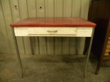 VINTAGE RED ENAMEL KITCHEN TABLE WITH DRAWER