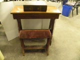 VINTAGE WOOD DESK AND CHAIR W/ BOOK