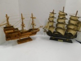 VINTAGE WOODEN SAILING SHIP AND PLASTIC SAILING SHIP