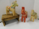 VINTAGE WOODEN HORSES WITH STOOL