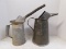 2 VINTAGE METAL 1/2 GALLON OIL CANS