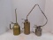 3 VINTAGE METAL OIL CANS WITH SPOUTS