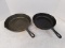 CAST IRON LODGE SKILLET AND UNMARKED NO.8 CAST IRON SKILLET