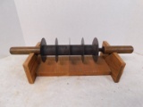 VINTAGE METAL CANDY CUTTER WITH WOOD STAND