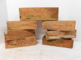 7 VINTAGE WOODEN CHEESE BOXES