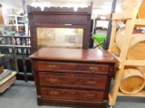 ANTIQUE 3 DRAWER DRESSER W/ MIRROR