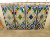 4 VINTAGE STAIN GLASS WINDOW PANES