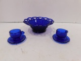 VINTAGE COBALT  BLUE CUP AND SAUCER WITH BOWL