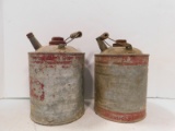 2 VINTAGE GALLON GAS CANS WITH WOOD HANDLES