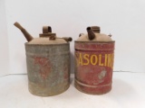 3 VINTAGE GALLON GAS CANS WITH WOOD HANDLES