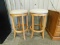 (2) OAK BAR STOOLS WITH LEATHER COVERS