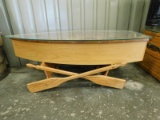 WOODEN CANOE COFFE TABLE WITH GLASS TOP