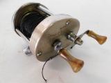 DIRECT DRIVE FISHING REEL MODEL 1928 W/ WOOD HANDLES