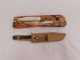 TRAMONTINA STAG HANDLED KNIFE SET W/ LEATHER SHEATH & BOX