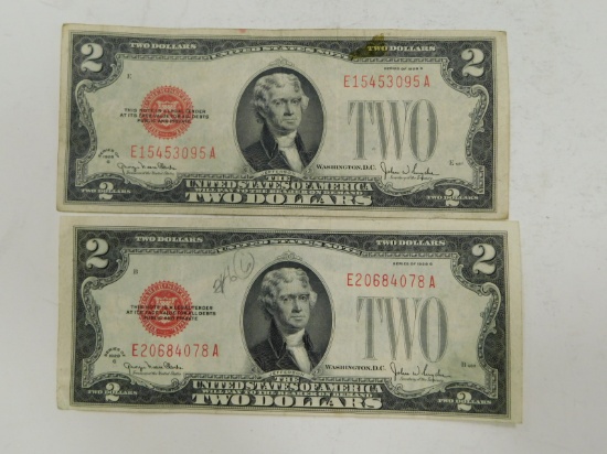 (2) 1928G $2 RED SEAL BILLS