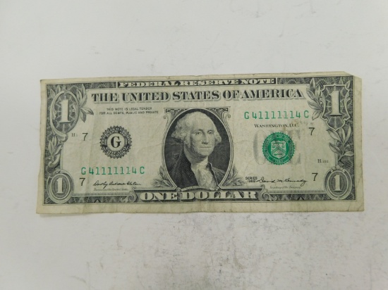 RADAR SERIAL NUMBER $1 FEDERAL RESERVE NOTE