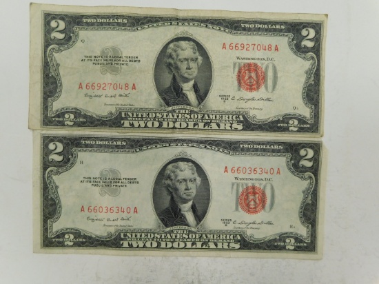 (2) 1953B RED SEAL $2 BILLS