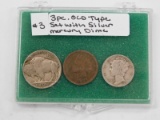 3 PC. OLD TYPE COIN SET W/ MERCURY DIME