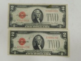 (2) 1928G $2 RED SEAL BILLS