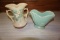 DOUBLE HANDLED HULL POTTERY VASE & UNMARKED GREEN FLOWER POT