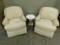 (2) MATCHING BEIGE SWIVEL ROCKERS & MARBLE END TABLE
