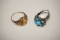 10K. GOLD RING (AMBER STONE) & UNMARKED SILVER TONE/ TURQUOISE  RING
