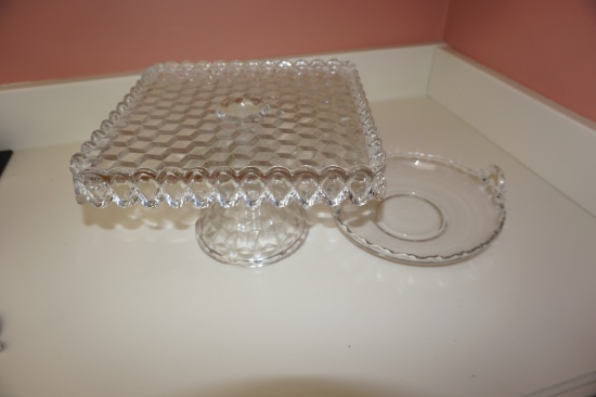 SQUARE 10" PEDISTAL CAKE PLATE & HNDLED SERVING DISH