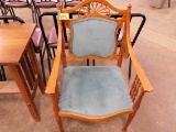 ORNATE UPHOLSTERED MAPLE ARM CHAIR