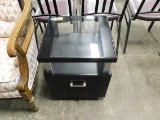 BLACK GLASS TOP WOODEN END TABLE